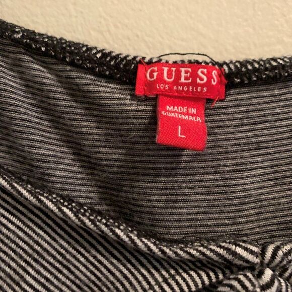 Guess, off shoulder, on shoulder knit top, Sz L, black & white mini stripes, EUC - Picture 3 of 16